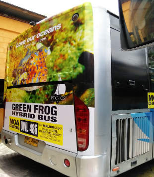 Green Frog Hybrid Bus Rear View